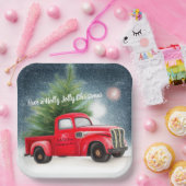 レッドヴィンテージトラックとツリーカスタム休日 ペーパープレート (パーティー)