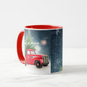 レッドヴィンテージトラックとツリーカスタム休日 マグカップ (正面左)