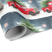 レッドヴィンテージトラックとツリーカスタム休日 ラッピングペーパー (ロールコーナー)
