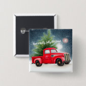 レッドヴィンテージトラックとツリーカスタム休日 缶バッジ (正面&裏面)