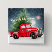 レッドヴィンテージトラックとツリーカスタム休日 缶バッジ (正面)