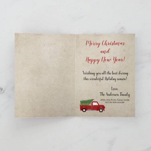 レッドヴィンテージトラッククリスマスツリーカスタム シーズンカード (内部)