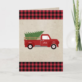 レッドヴィンテージトラッククリスマスツリーカスタム シーズンカード