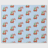 レッドヴィンテージトラッククリスマスツリーハウスフクロウ雪だるま ラッピングペーパー (フラット)