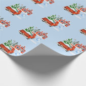 レッドヴィンテージトラッククリスマスツリーハウスフクロウ雪だるま ラッピングペーパー (角)