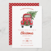 レッドヴィンテージトラッククリスマスディナーパーティー 招待状 (正面/裏面)