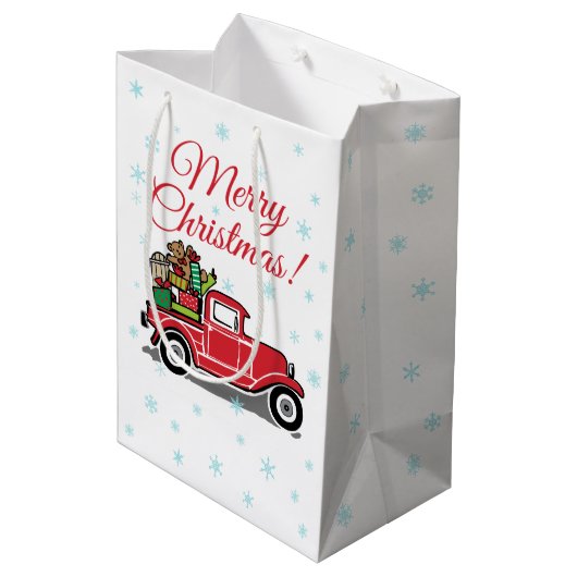 レッドヴィンテージトラッククリスマストイズホリデー ミディアムペーパーバッグ (裏面アングル)