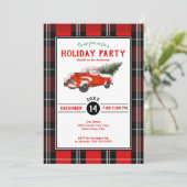 レッドヴィンテージトラッククリスマスプレッドホリデーパーティー 招待状 (スタンド正面)