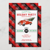 レッドヴィンテージトラッククリスマスプレッドホリデーパーティー 招待状 (正面/裏面)