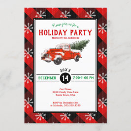 レッドヴィンテージトラッククリスマスプレッドホリデーパーティー 招待状