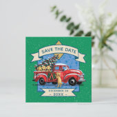 レッドヴィンテージトラックドッグファミリークリスマスパーティー 招待状 (スタンド正面)