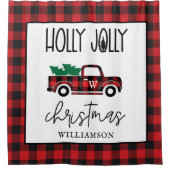 レッドヴィンテージトラックバッファロープレイドパーソナライズされた シャワーカーテン (正面)