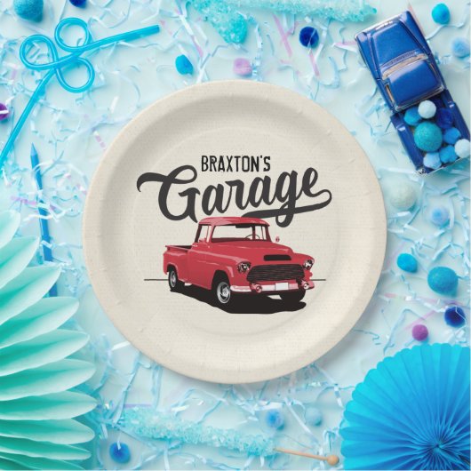 レッドヴィンテージトラック誕生日カスタム紙プレート ペーパープレート (パーティー)