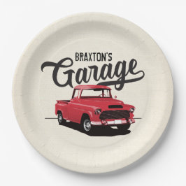 レッドヴィンテージトラック誕生日カスタム紙プレート ペーパープレート