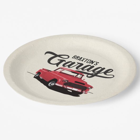 レッドヴィンテージトラック誕生日カスタム紙プレート ペーパープレート (アングル)