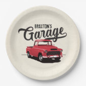 レッドヴィンテージトラック誕生日カスタム紙プレート ペーパープレート (正面)