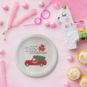 レッドヴィンテージトラック&クリスマスツリー ペーパープレート (パーティー)