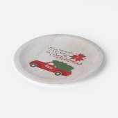 レッドヴィンテージトラック&クリスマスツリー ペーパープレート (アングル)