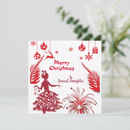 レッドヴィンテージドーターメリークリスマスオーナメントアート (スタンド正面)