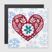 レッドヴィンテージハートホリデースノーフレークスマグネットカード (正面/裏面)