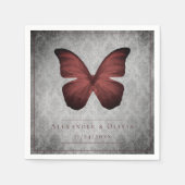 レッドヴィンテージバタフライダマスクウェディング スタンダードカクテルナプキン (正面)