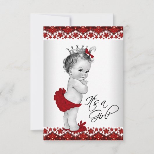 レッドヴィンテージプリンセスベビーシャワー 招待状 (正面)