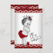 レッドヴィンテージプリンセスベビーシャワー 招待状 (正面/裏面)