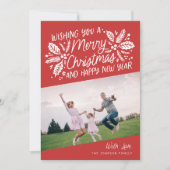 レッドヴィンテージホリータイポグラフィクリスマスフォト シーズンカード (正面)