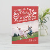 レッドヴィンテージホリータイポグラフィクリスマスフォト シーズンカード (スタンド正面)