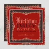 レッドヴィンテージボヘミアンバースデーパーティー招待 招待状 (正面/裏面)