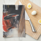 レッドヴィンテージマッスルカー キッチンタオル (四つ折り)