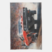 レッドヴィンテージマッスルカー キッチンタオル (縦)