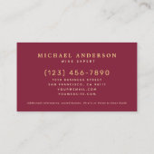 レッドヴィンテージミニマリストワインソムリエバーテンダー 名刺 (裏面)