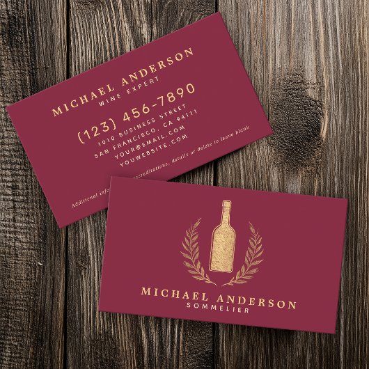 レッドヴィンテージミニマリストワインソムリエバーテンダー 名刺