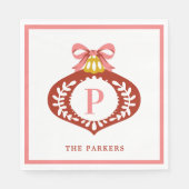 レッドヴィンテージモノグラムクリスマスオーナメントナプキンス スタンダードランチョンナプキン (正面)