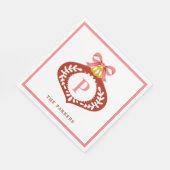 レッドヴィンテージモノグラムクリスマスオーナメントナプキンス スタンダードランチョンナプキン (角)