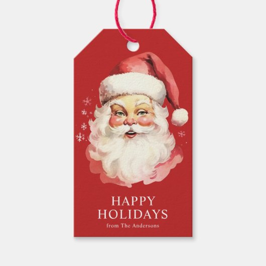 レッドヴィンテージレトロサンタクロースクリスマス ギフトタグ (正面)