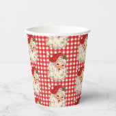 レッドヴィンテージレトロサンタレッドプレイド紙カップ 紙コップ (正面)