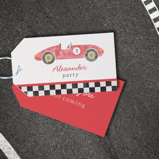 レッドヴィンテージレースカーの誕生日 ギフトタグ