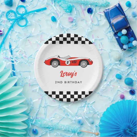 レッドヴィンテージレースカーボーイ2nd誕生日パーティー ペーパープレート (パーティー)
