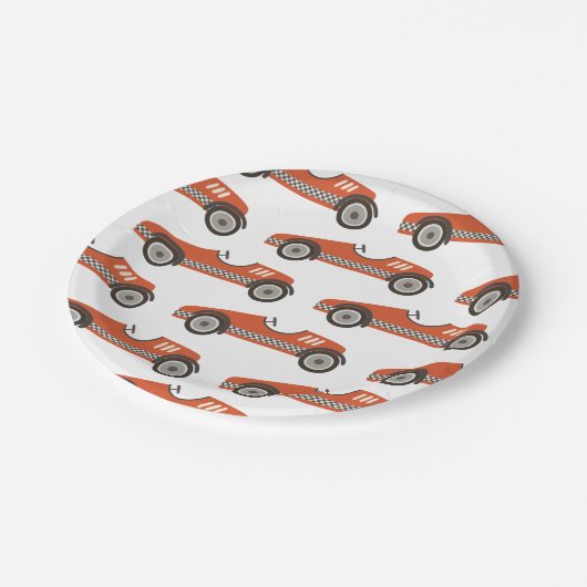 レッドヴィンテージレースカー誕生日紙プレート ペーパープレート (アングル)