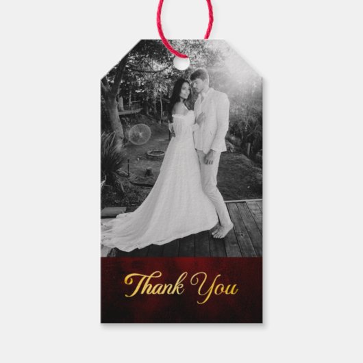 レッドヴィンテージ旧紙、カスタムフォト結婚ズ ギフトタグ (正面)