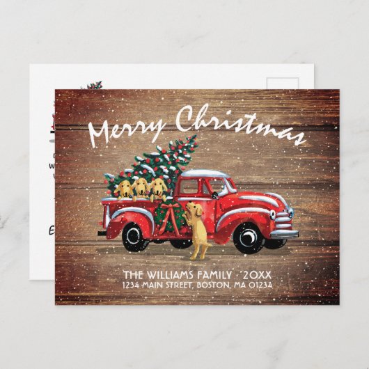 レッドヴィンテージ素朴トラックドッグズホリデームービング 案内ポストカード (正面/裏面)