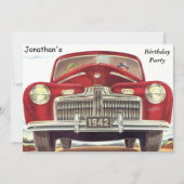 レッドヴィンテージ自動バースデーパーティー 招待状 (正面)