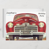 レッドヴィンテージ自動バースデーパーティー 招待状 (正面/裏面)