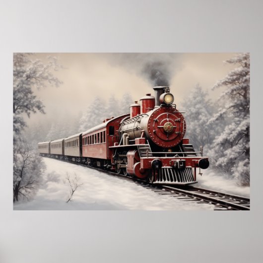 レッドヴィンテージ表現クリスマストレインウォールアート ポスター (正面)