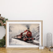 レッドヴィンテージ表現クリスマストレインウォールアート ポスター