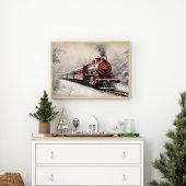 レッドヴィンテージ表現クリスマストレインウォールアート ポスター