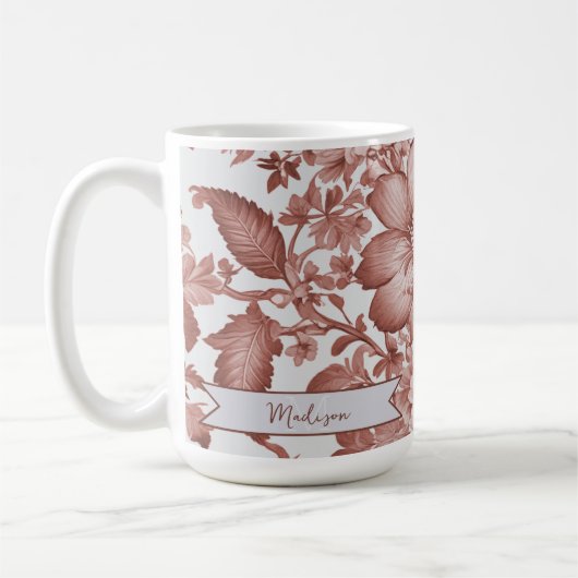 レッドヴィンテージChinoiserieフローラ パーソナライズされた コーヒーマグカップ (左)