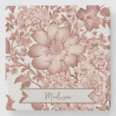 レッドヴィンテージChinoiserieフローラ パーソナライズされた ストーンコースター (正面)